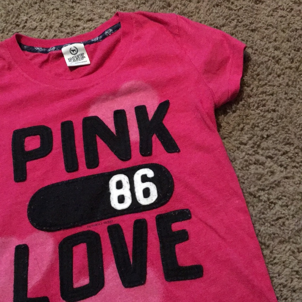 Victoria Secret Pink short sleeved Pink 86 Love top Sz Small - Picture 3 of 7